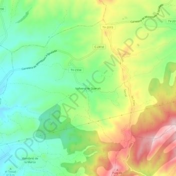 Mapa topográfico Vallverd de Queralt, altitud, relieve