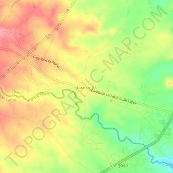 Mapa topográfico Las Lajas, altitud, relieve