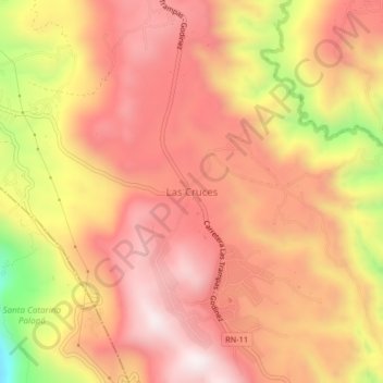 Mapa topográfico Las Cruces, altitud, relieve