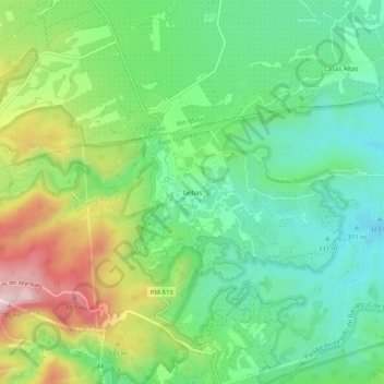 Mapa topográfico Gebas, altitud, relieve