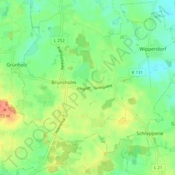 Mapa topográfico Ulegraff, altitud, relieve