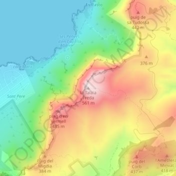Mapa topográfico la Talaia Freda, altitud, relieve