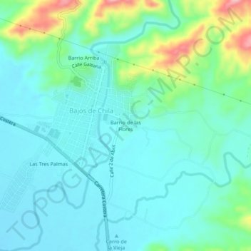 Mapa topográfico Barrio de las Flores, altitud, relieve