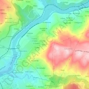 Mapa topográfico Regoufe, altitud, relieve