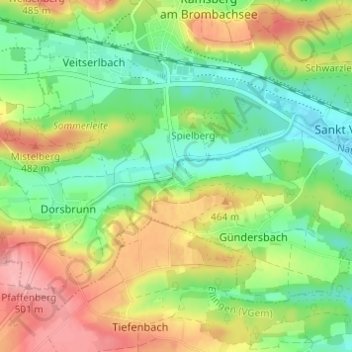 Mapa topográfico Walkerszell, altitud, relieve