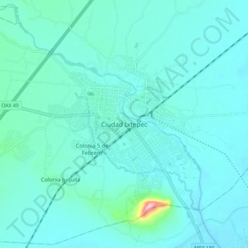 Mapa topográfico Ciudad Ixtepec, altitud, relieve