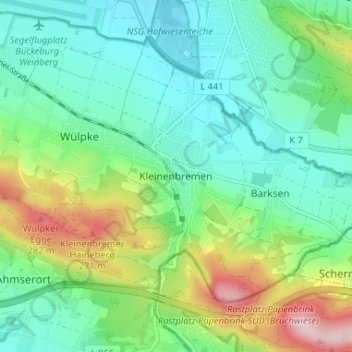Mapa topográfico Kleinenbremen, altitud, relieve