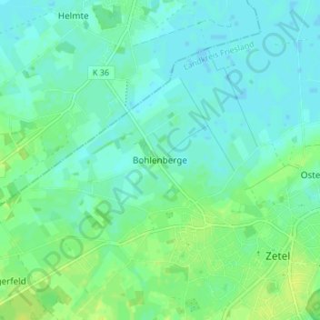 Mapa topográfico Bohlenberge, altitud, relieve