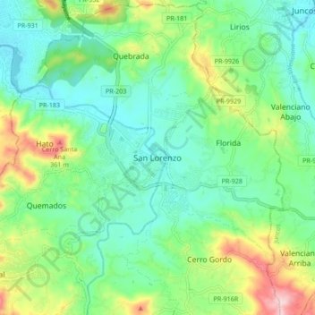 Mapa topográfico San Lorenzo, altitud, relieve