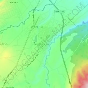 Mapa topográfico Beristáin, altitud, relieve