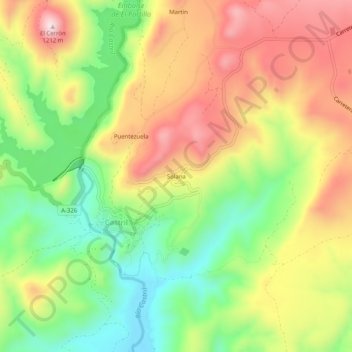Mapa topográfico Solana, altitud, relieve
