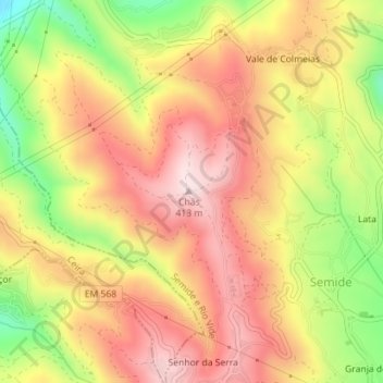 Mapa topográfico Posto de Vigia Chães, altitud, relieve