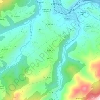 Mapa topográfico Otero, altitud, relieve
