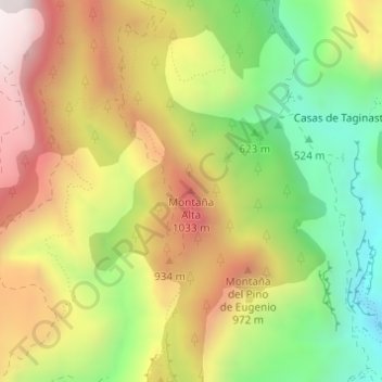 Mapa topográfico Montaña Alta, altitud, relieve
