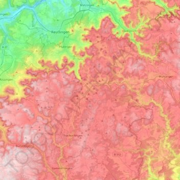 Mapa topográfico Engstingen, altitud, relieve