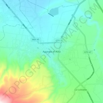 Mapa topográfico Apaseo el Alto, altitud, relieve