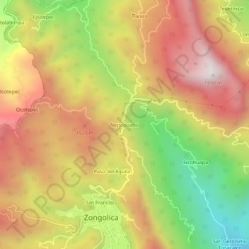 Mapa topográfico Nepopoalco, altitud, relieve
