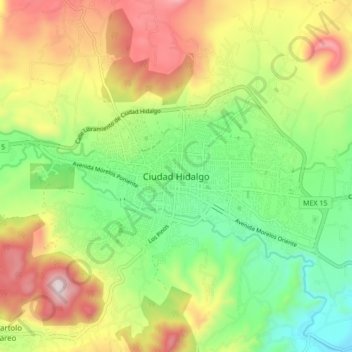Mapa topográfico Ciudad Hidalgo, altitud, relieve