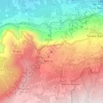Mapa topográfico Cañitas, altitud, relieve