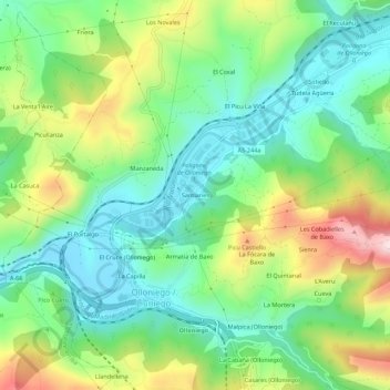 Mapa topográfico Santianes, altitud, relieve