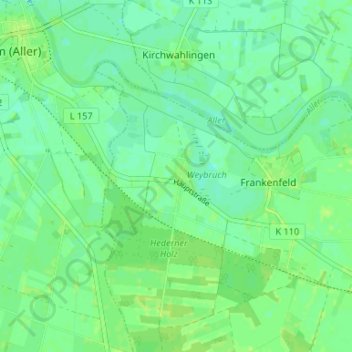 Mapa topográfico Hedern, altitud, relieve