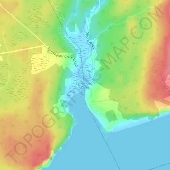 Mapa topográfico Tynemouth Creek, altitud, relieve