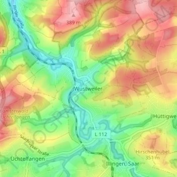 Mapa topográfico Wustweiler, altitud, relieve
