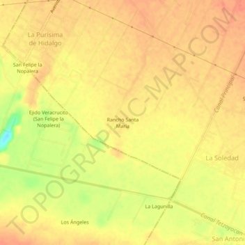 Mapa topográfico Rancho Santa María, altitud, relieve
