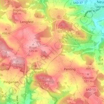 Mapa topográfico Wutzelskühn, altitud, relieve