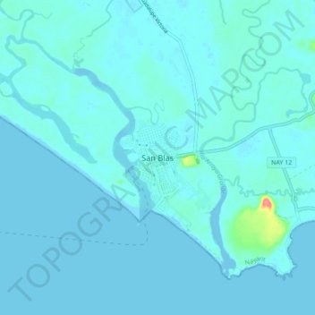 Mapa topográfico San Blas, altitud, relieve