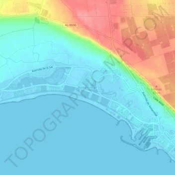 Mapa topográfico Almerimar, altitud, relieve
