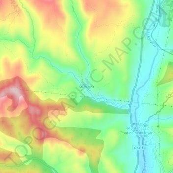 Mapa topográfico Montañana, altitud, relieve