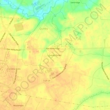 Mapa topográfico Quinby Forest, altitud, relieve