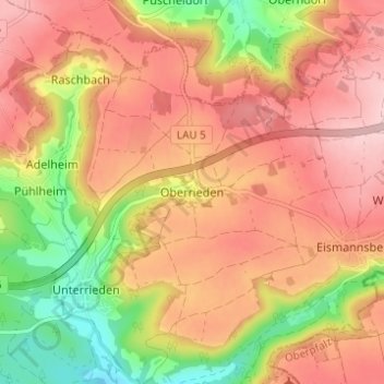 Mapa topográfico Oberrieden, altitud, relieve