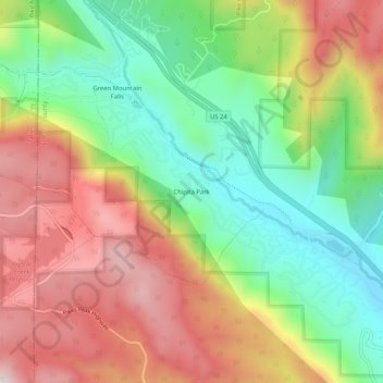 Mapa topográfico Chipita Park, altitud, relieve