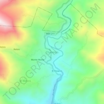 Mapa topográfico Chapingo, altitud, relieve