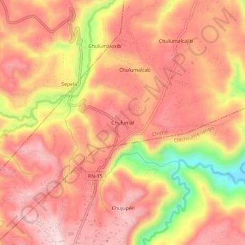 Mapa topográfico Chulumal, altitud, relieve
