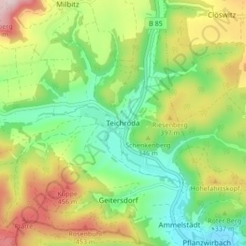 Mapa topográfico Teichröda, altitud, relieve