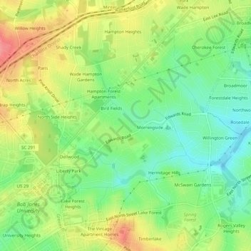 Mapa topográfico Wildaire, altitud, relieve