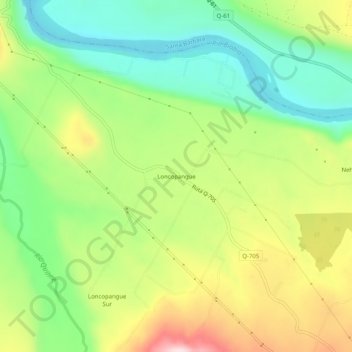 Mapa topográfico Loncopangue, altitud, relieve