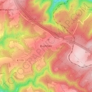 Mapa topográfico Buchholz, altitud, relieve