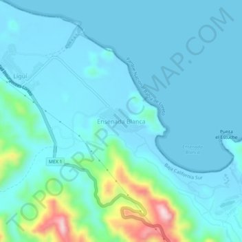 Mapa topográfico Ensenada Blanca, altitud, relieve