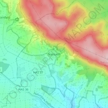 Mapa topográfico Nassach, altitud, relieve