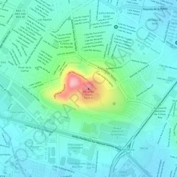 Mapa topográfico Cerro del Tesoro, altitud, relieve