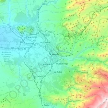 Mapa topográfico Granada, altitud, relieve