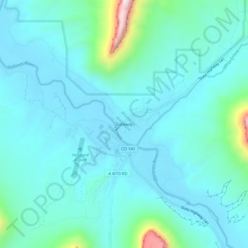 Mapa topográfico Gateway, altitud, relieve
