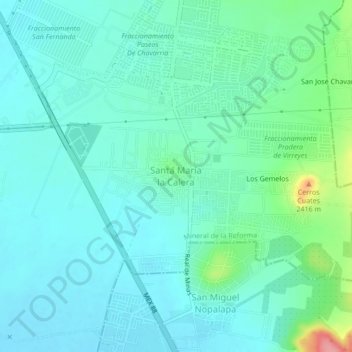 Mapa topográfico Santa María la Calera, altitud, relieve