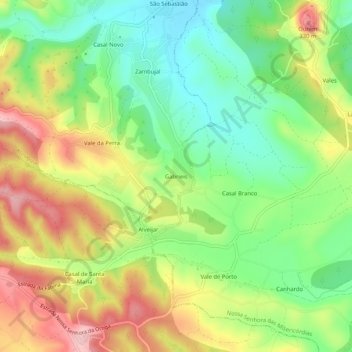 Mapa topográfico Gabrieis, altitud, relieve