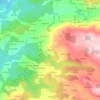 Mapa topográfico A Cerdeira, altitud, relieve