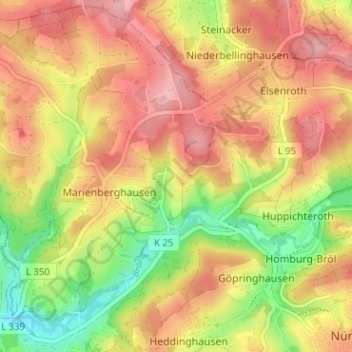Mapa topográfico Hasenberg, altitud, relieve